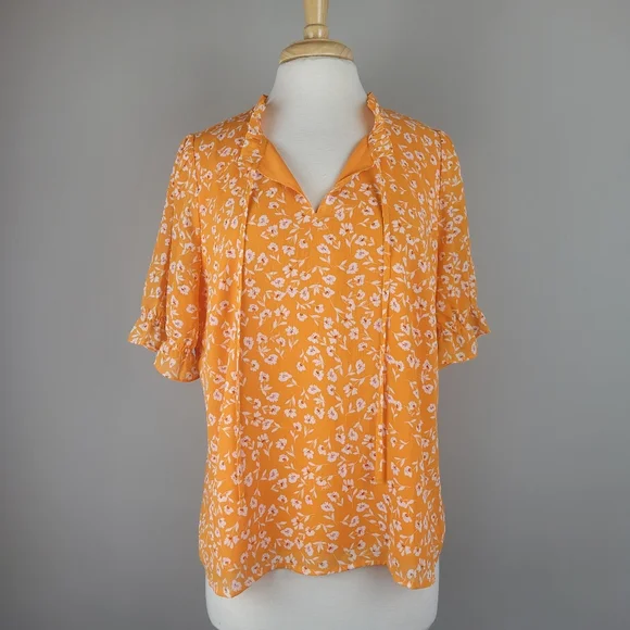 J Crew Floral Ruffle Sleeve Top sz XL - Picture 1 of 6